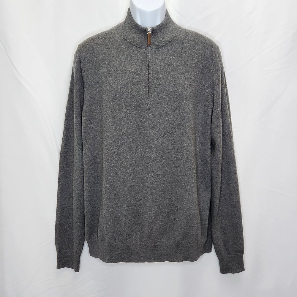 Nordstrom 1/4 Zip Pullover Sweater Mens XL Gray Cotton Cashmere Casual Work G03